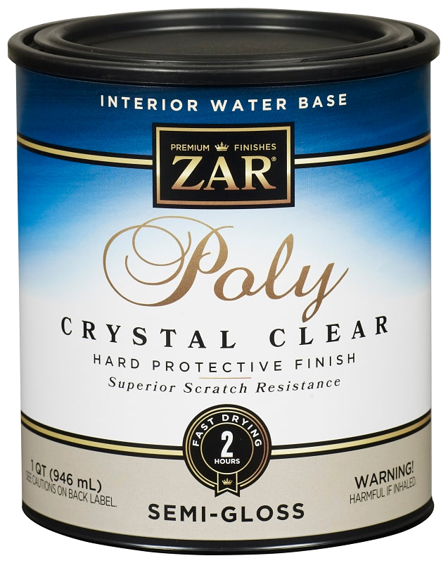 Aqua ZAR 34512 Polyurethane, Semi-Gloss, Liquid, Crystal Clear, 1 qt, Can