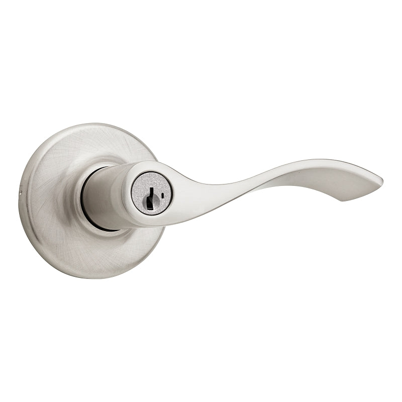 Kwikset 94050-673 Entry Door Lockset, Lever Handle, Satin Nickel, Zinc, KW1, SC1 Keyway, Residential, 3 Grade