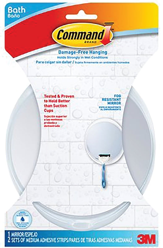 Command BATH15-ES Fog-Resistant Mirror, Oval, 7-1/8 in W, 6-3/8 in H, Plastic Frame