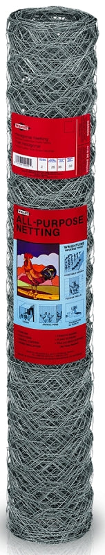 Rangemaster 6316 Poultry Net, 150 ft L, 36 in W, 20 Gauge, Hexagonal Mesh, 2 in Mesh, Galvanized Steel