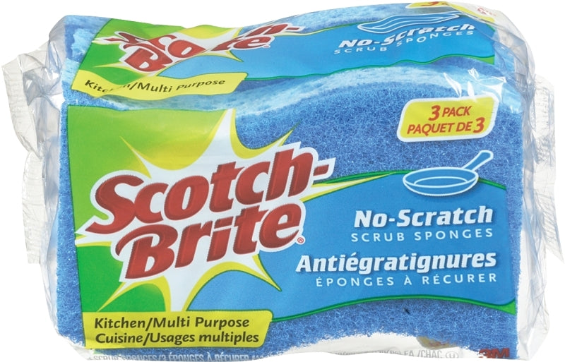 Scotch-Brite MP-3 Scrub Sponge, 4.4 in L, 2.6 in W, 0.8 in Thick, Cellulose, Blue