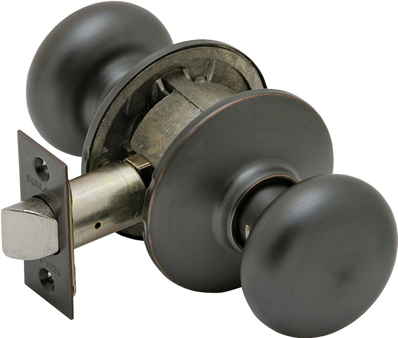 Schlage Plymouth Series F10 PLY 716 Passage Knob, Metal, Aged Bronze, 2-3/8, 2-3/4 in Backset, 1.63 x 2.25 in Strike