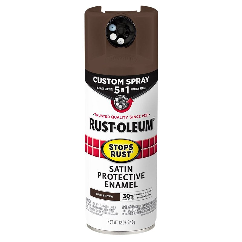 Stops Rust 376873 5-In-1 Enamel Paint, Satin, Dark Brown, 12 oz, Aerosol Can