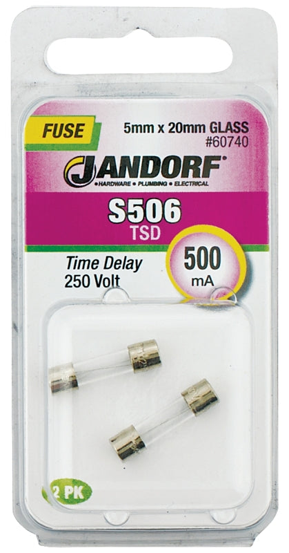 Jandorf 60740 Time Delay Fuse, 500 mA, 250 V, 35 A Interrupt, Glass Body