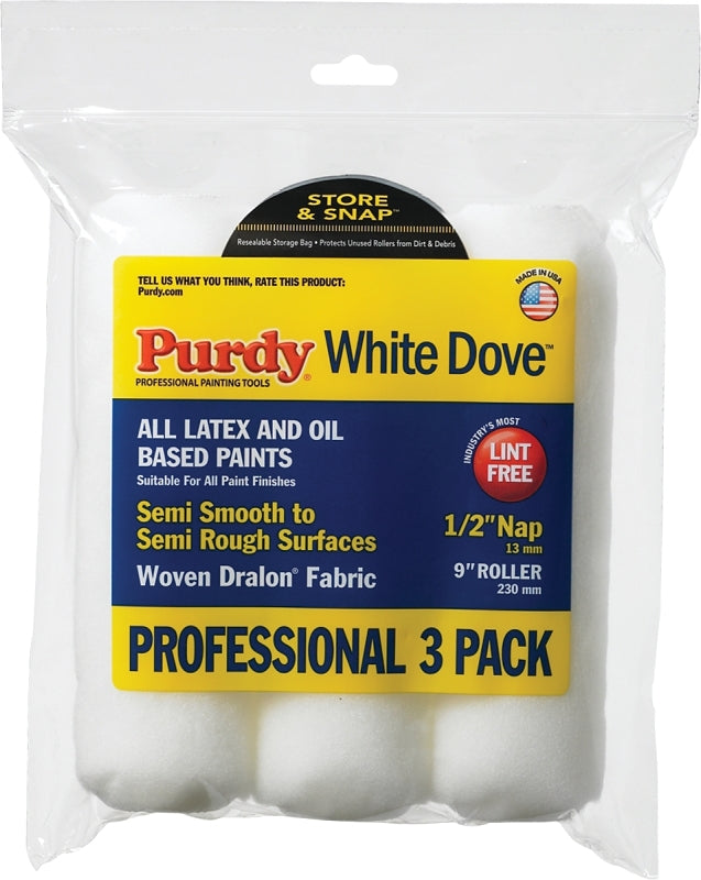 Purdy White Dove 14F864000 Paint Roller Cover, 1/2 in Thick Nap, 9 in L, Dralon Fabric Cover