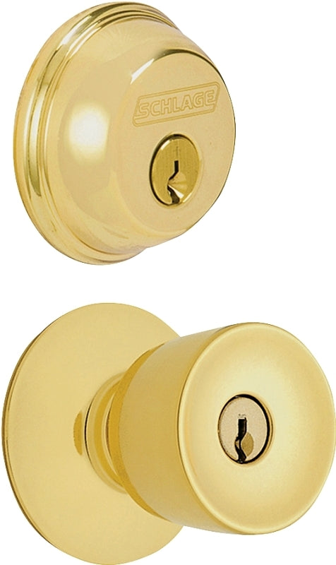 Schlage FB50NVBEL505 Knob Lockset, Mechanical Lock, Knob Handle, Tulip Design, Bright Brass, 1 Grade, Metal