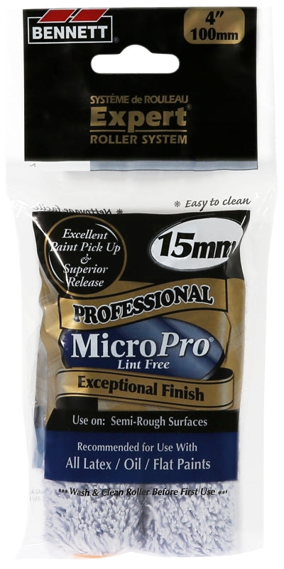 BENNETT 2X4 MP15 Pile Roller, 15 mm Thick Nap, 4 in L, Microfiber Cover