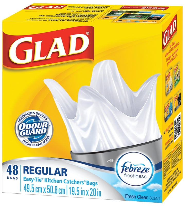 Glad Easy-Tie 30219FRM1 Garbage Bag, Regular, Plastic, White