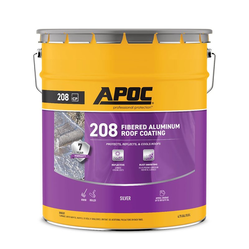 APOC AP-208 Series AP-2085 Fibered Aluminum Roof Coating, Bright Silver, 4.75 gal, Pail, Liquid