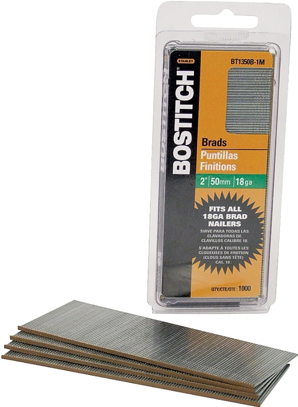 Bostitch BT1350B-1M Nail, 2 in L, 18 Gauge, Steel, Coated, Brad Head, Smooth Shank, 1000/PK