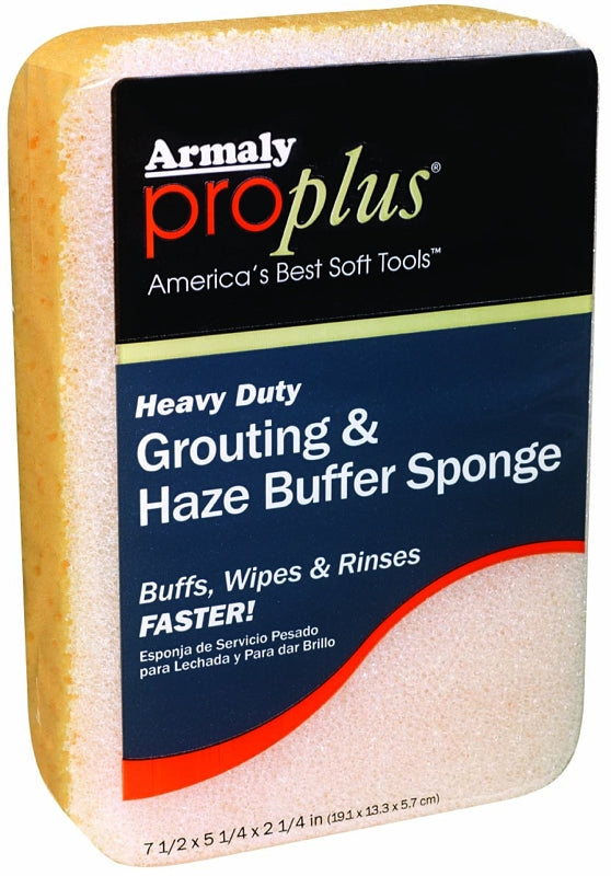 Armaly ProPlus 00606 Heavy-Duty Buffer Sponge, 7-1/2 in L, 5-1/4 in W, 2-1/4 in Thick, Polyester, Yellow