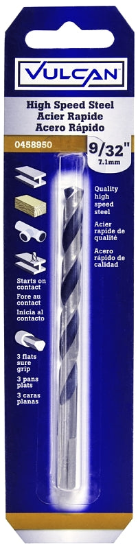 Vulcan Jobber Drill Bit, 9/32 in Dia, 4-1/4 in OAL, 3-Flat Shank