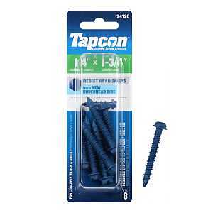 Tapcon 24120 Concrete Screw Anchor, 1/4 in Dia, 1-3/4 in L, Steel, Climaseal, 8/PK