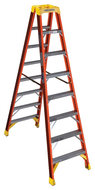 WERNER T6200 Series T6208 Twin Ladder, 12 ft Max Reach H, 7-Step, 300 lb, Type IA Duty Rating, 3 in D Step, Fiberglass