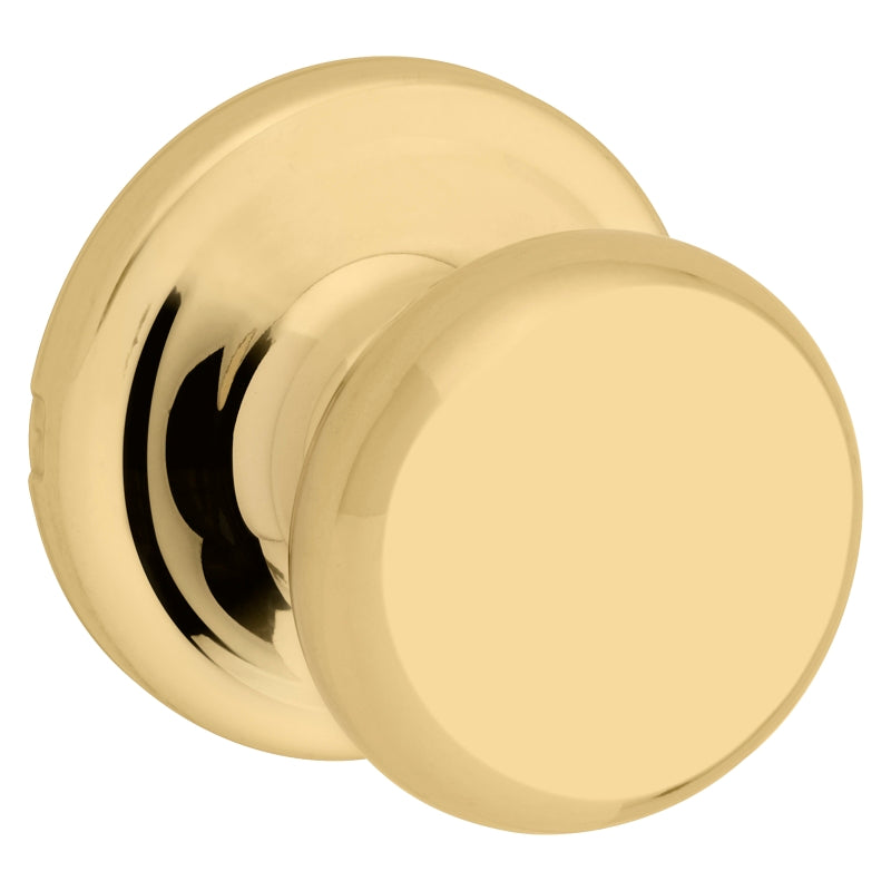 Kwikset 720J 3CP6AL Passage Knob, Polished Brass, 1-3/8 to 1-3/4 in Thick Door, 2-1/4 in Strike