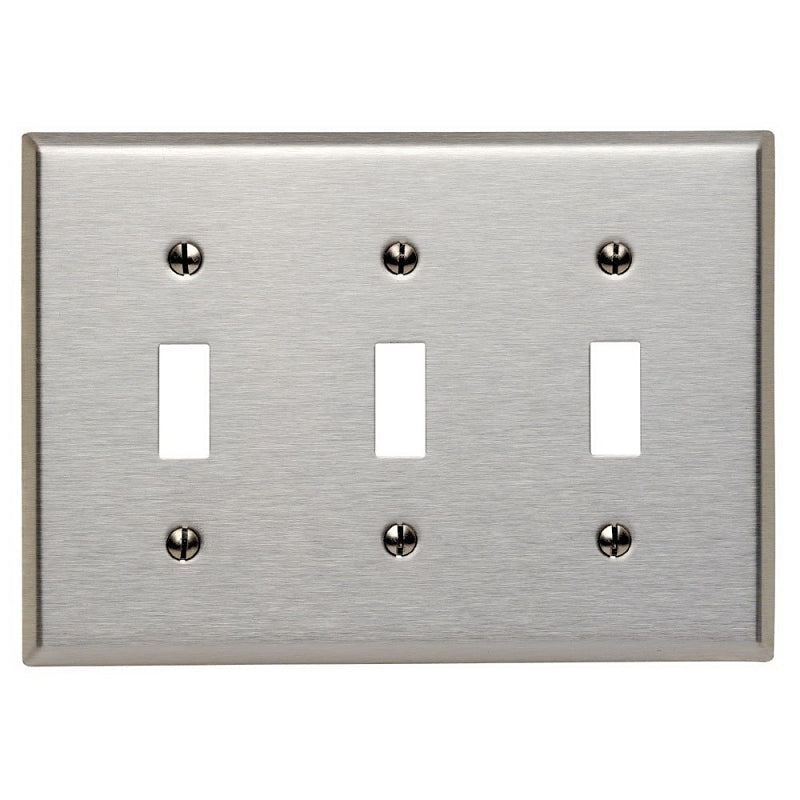 Leviton 003-84011-000 Wallplate, 4-1/2 in L, 6-3/8 in W, 3 -Gang, 430 Stainless Steel, Silver, Satin