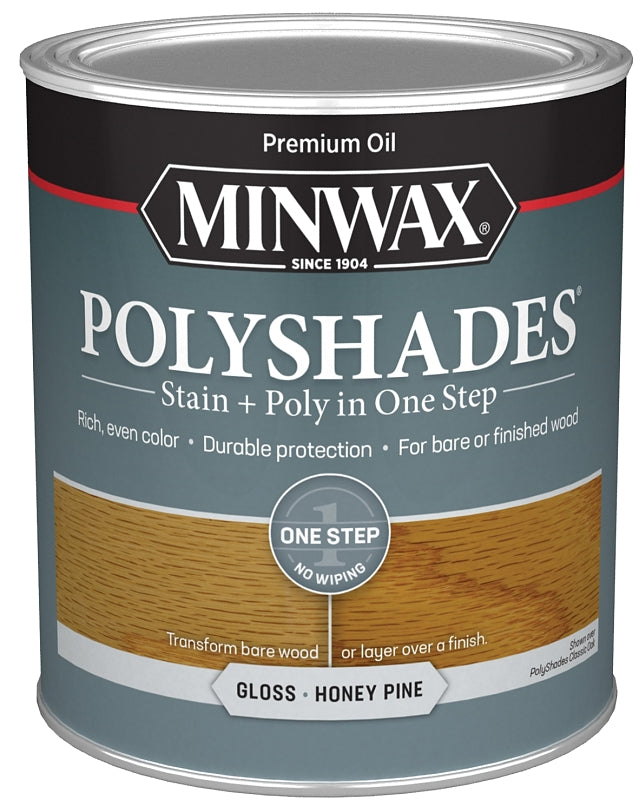 Minwax 61410444 Waterbased Polyurethane Stain, Gloss, Liquid, Honey Pine, 1 qt, Can