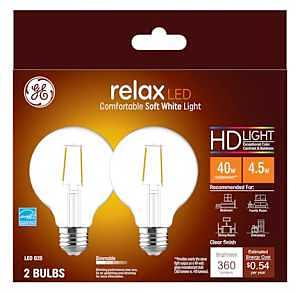 GE 31536 Relax LED Bulb, Globe, G25 Lamp, 40 W Equivalent, E26 Lamp Base, Dimmable, Clear, Soft White Light