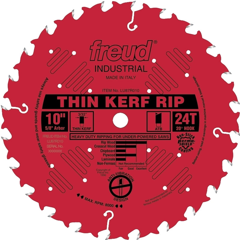 Freud LU87R010 Circular Saw Blade, 10 in Dia, 5/8 in Arbor, 24-Teeth, Carbide Cutting Edge