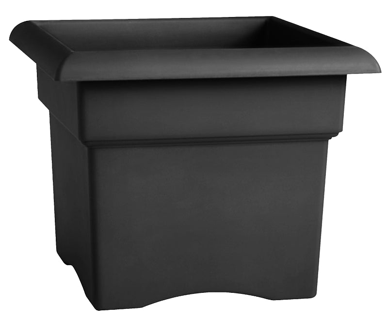 Bloem 57914 Box Planter, 14 in W, 14 in D, Square, Thick Wall Design, Plastic, Black