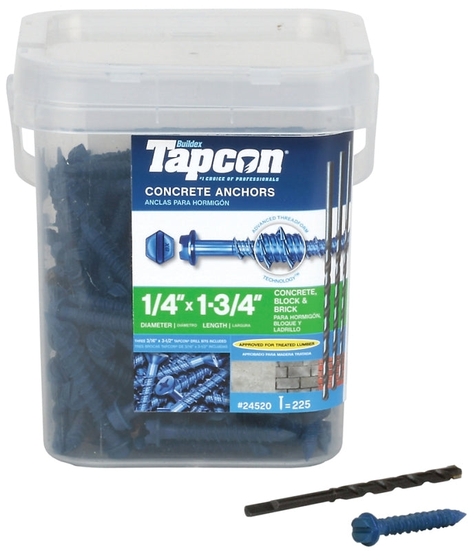 Tapcon 24520 Screw Anchor, Hex Drive, Steel, Climaseal