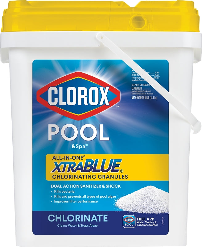 Clorox POOL & Spa All-in-One XtraBlue 24340CLX Chlorinating Granules, 40 lb, Solid, Slight Chlorine, White