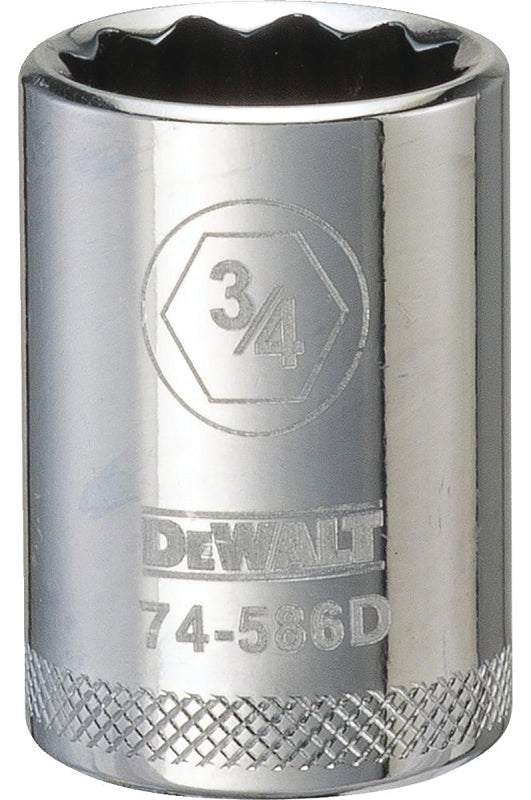 DeWALT DWMT74586OSP Drive Socket, 3/4 in Socket, 1/2 in Drive, 12-Point, Steel, Polished Chrome Vanadium