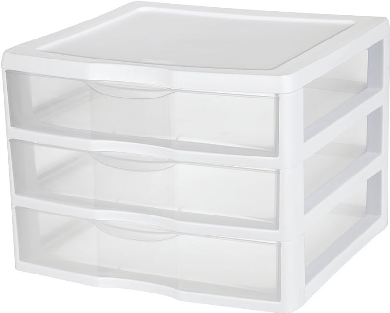 Sterilite 20938003 Wide Drawer Unit, 3-Drawer, Plastic, 14-1/2 in OAW, 14-5/8 in OAH, 10-5/8 in OAD