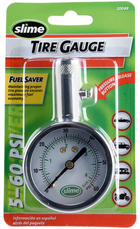 Slime 20049 Tire Gauge, 5 to 60 psi, Brass Gauge Case