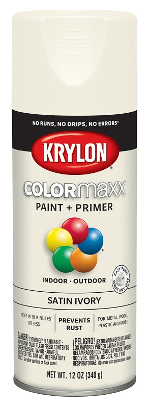 Krylon K05567007 Enamel Spray Paint, Satin, Ivory, 12 oz, Can