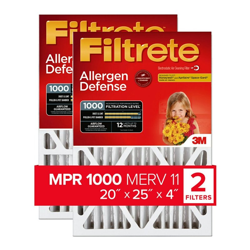 Filtrete NADP03-2PK-2 Air Filter, 25 in L, 20 in W, 11 MERV, 1000 MPR, Cardboard Frame