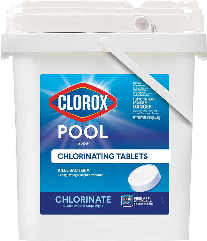 Clorox POOL & Spa ACTIVE99 22412CLX Chlorinating Tablet, Solid, Chlorine, 12 lb