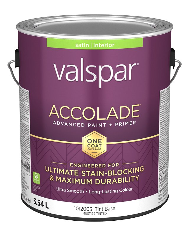 Accolade 029.1012003.007 Interior Paint and Primer, Acrylic, Satin, Tint Base, 1 gal, 37 sq-m Coverage Area