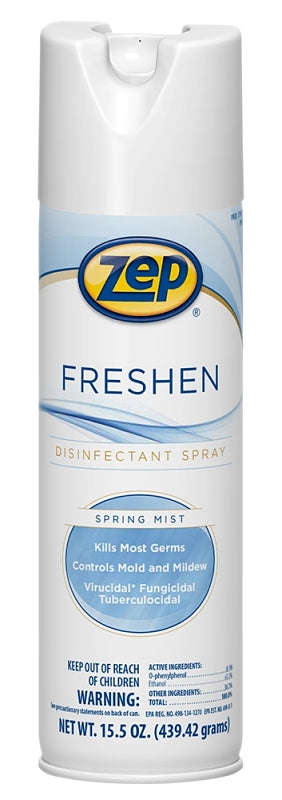 Zep 1050017 Freshen Disinfectant Spray, 15.5 oz Aerosol Can, Characteristic, Clear/Light Yellow