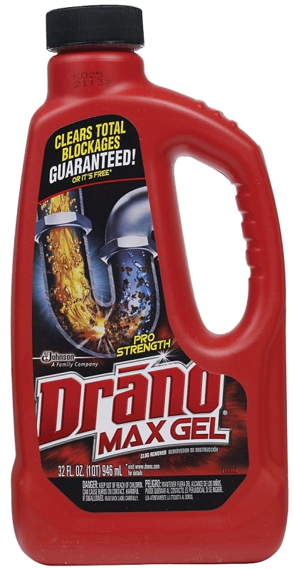 Drano Max Gel 00117 Clog Remover, Liquid, Natural, Bleach, 32 oz Bottle