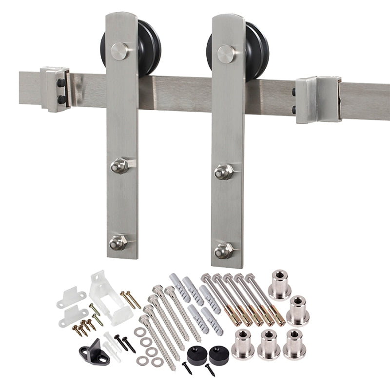 Renin BD100K-07800-SS Straight Strap Barn Door Hardware Kit, 78-3/4 in L Track, Steel, Stainless Steel, Wall