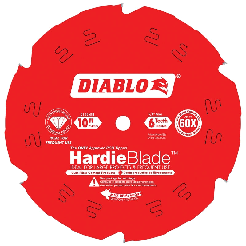 Diablo D1006DH Circular Saw Blade, 10 in Dia, 5/8 in Arbor, 6-Teeth, Polycrystalline Diamond Cutting Edge