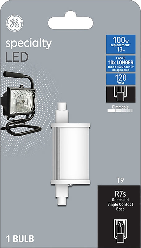 GE 93129010 LED Bulb, Specialty, T9 Lamp, RX7s Lamp Base, Dimmable, Soft White Light, 3000 K Color Temp