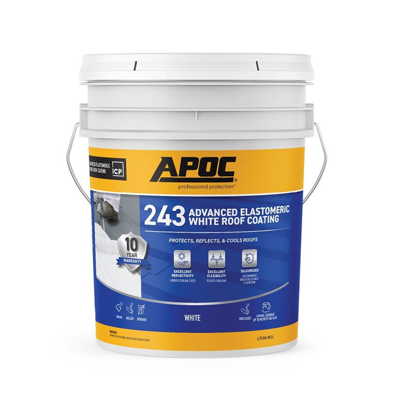 APOC AP-243 Series AP-2435 Advanced Elastomeric Roof Coating, White, 4.75 gal, Pail, Liquid