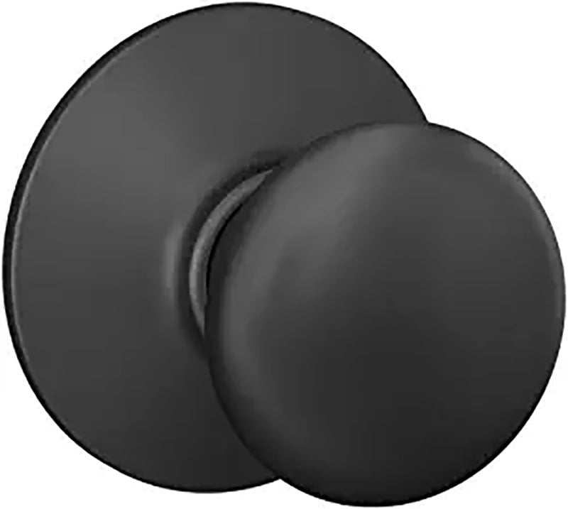 Schlage F Series F10 V PLY 622 Passage Knob, Metal, Matte Black, 2-3/8, 2-3/4 in Backset, 1-3/8 to 1-3/4 in Thick Door