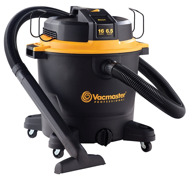 Vacmaster Beast Series VJH1612PF 0201 Wet and Dry Vacuum, 16 gal, 120 V, Black/Yellow