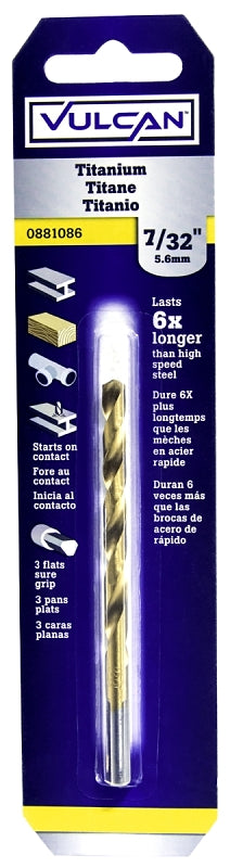 Vulcan Jobber Drill Bit, 7/32 in Dia, 3-3/4 in OAL, 3-Flat Shank