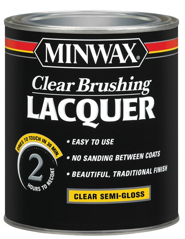 Minwax 155050000 Brushing Lacquer, Semi-Gloss, Liquid, Clear, 1 qt, Can