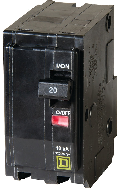 Square D QO QO220C Circuit Breaker, Mini, 20 A, 2 -Pole, 120/240 VAC, 48 VDC, Plug Mounting, Black