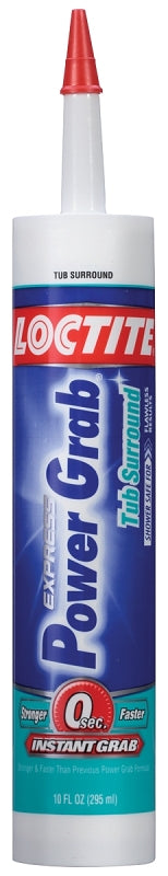 Loctite Power Grab 2546759 Tub Surround Adhesive, Solid, Mild Acrylic, White, 10 oz Cartridge