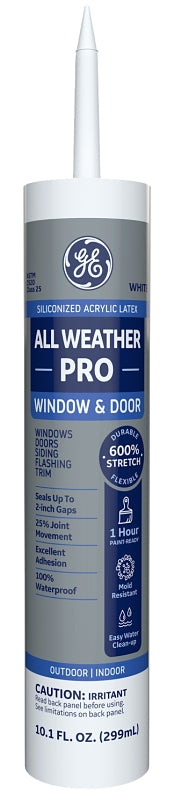 GE Siliconized Advanced Acrylic 2863841 Window & Door Sealant, White, 1 to 14 days Curing, 10 fl-oz Cartridge