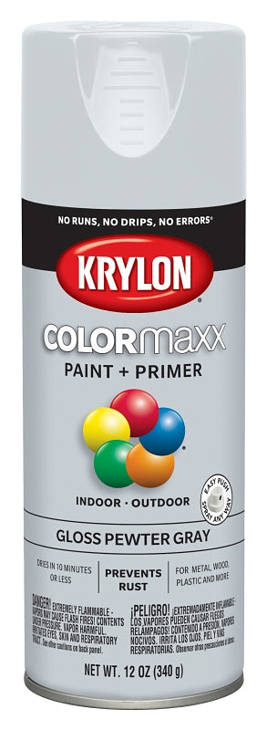 Krylon K05531007 Enamel Spray Paint, Gloss, Pewter Gray, 12 oz, Can