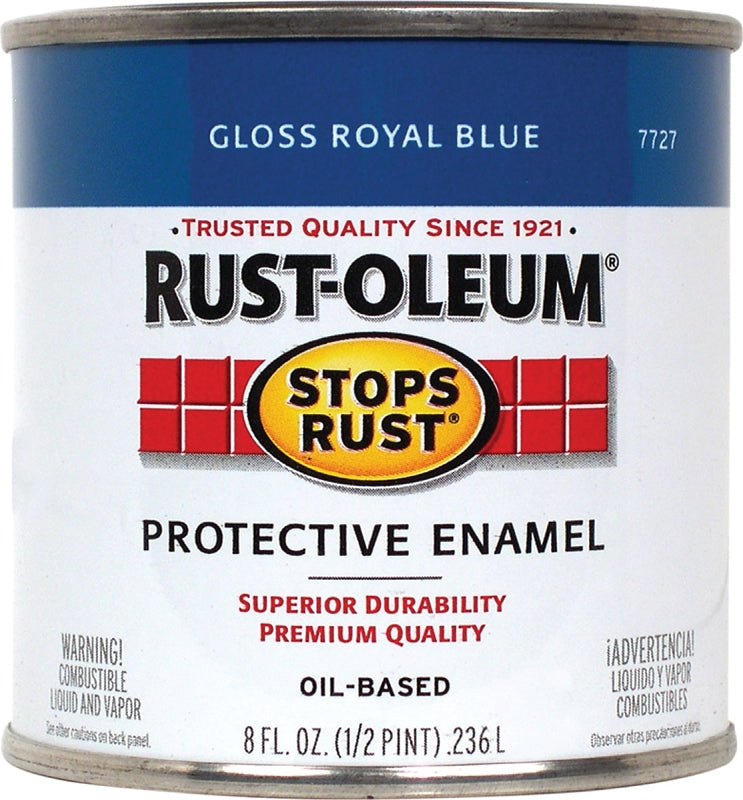 Rust-Oleum Stops Rust 7727730 Enamel Paint, Oil, Gloss, Royal Blue, 0.5 pt, Can, 50 to 90 sq-ft/qt Coverage Area