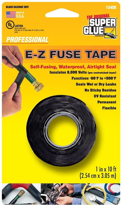 The Original Super Glue 11710161 E-Z Fuse Tape, 10 ft L, 1 in W, Black