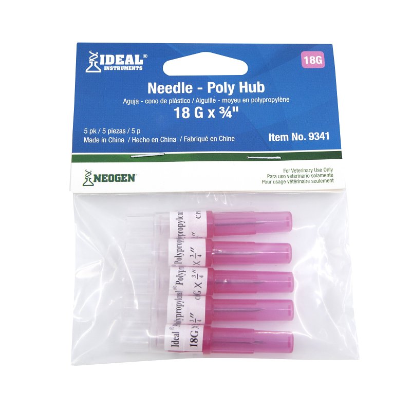 Neogen 9341 Hub Needle, 18 ga, 3/4 in L, 5/PK